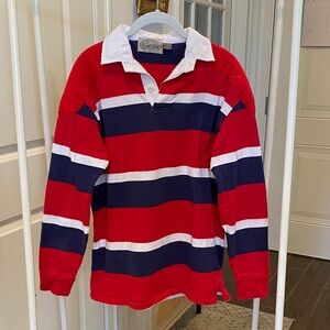 Vintage Red and Blue Striped 100% Cotton Rugby Shirt